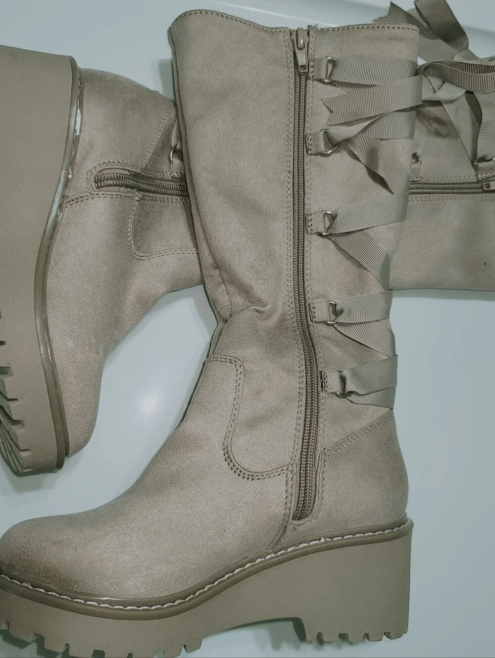 DV by Dolce Vita Frankie Girl's Vegan Leather/Faux Suede Mid-Calf Wedge Lug Boot